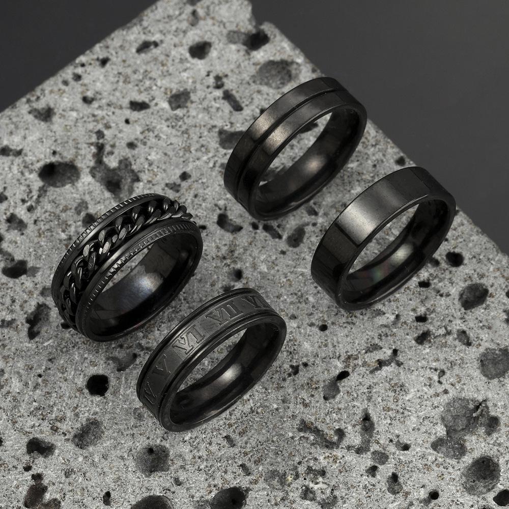 Titanium Steel Jewelry Fashion Punk Men's Ring Corrosion Roman Numerals Stainless Steel Ring Set Factory