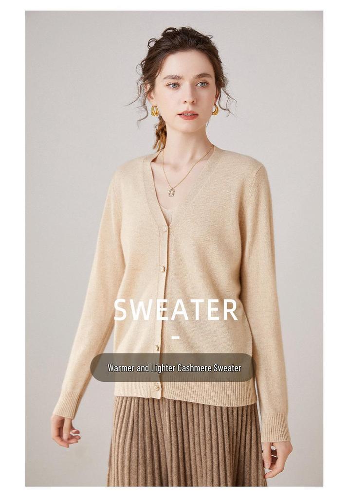 Women's V-Neck Cashmere Cardigan: Autumn/Winter Slimming Sweater Coat Made from Wool Knitwear