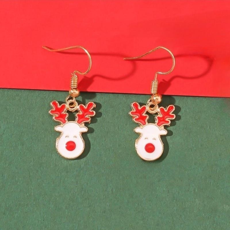 Ladies' Christmas Reindeer Earrings - Elegant Zinc Alloy Red-nosed Reindeer Drop Earrings, Festive Jewellery, Christmas Party Accessory Gift - 1 Pair