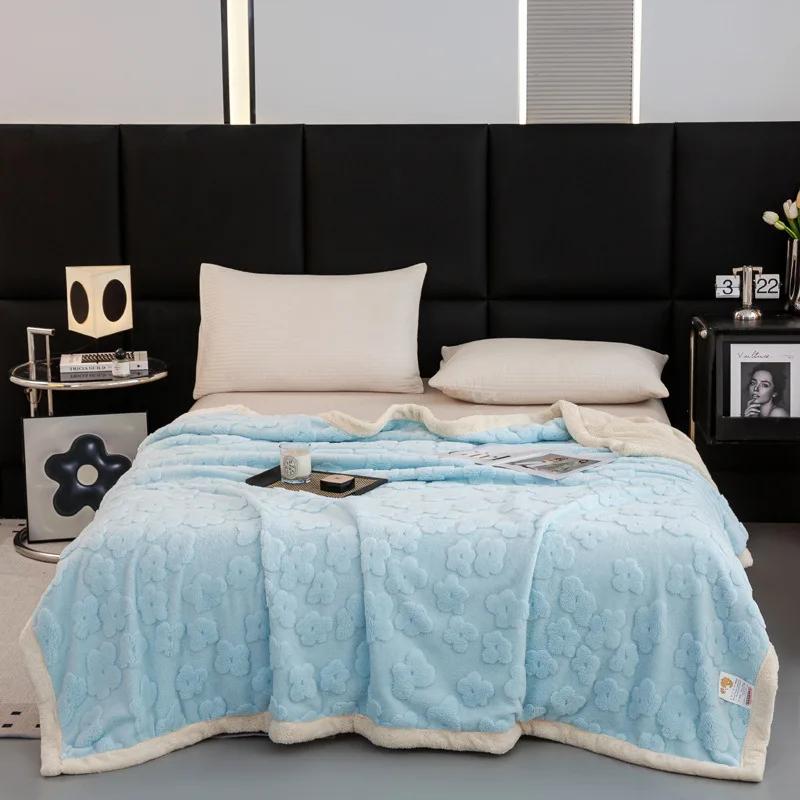 Thickened Lamb Wool Sherpa Fleece Bed Blanket Soft Fluffy Warm Cozy Plush Fuzzy Blanket With Elegant 3D Pattern For Couch Sofa