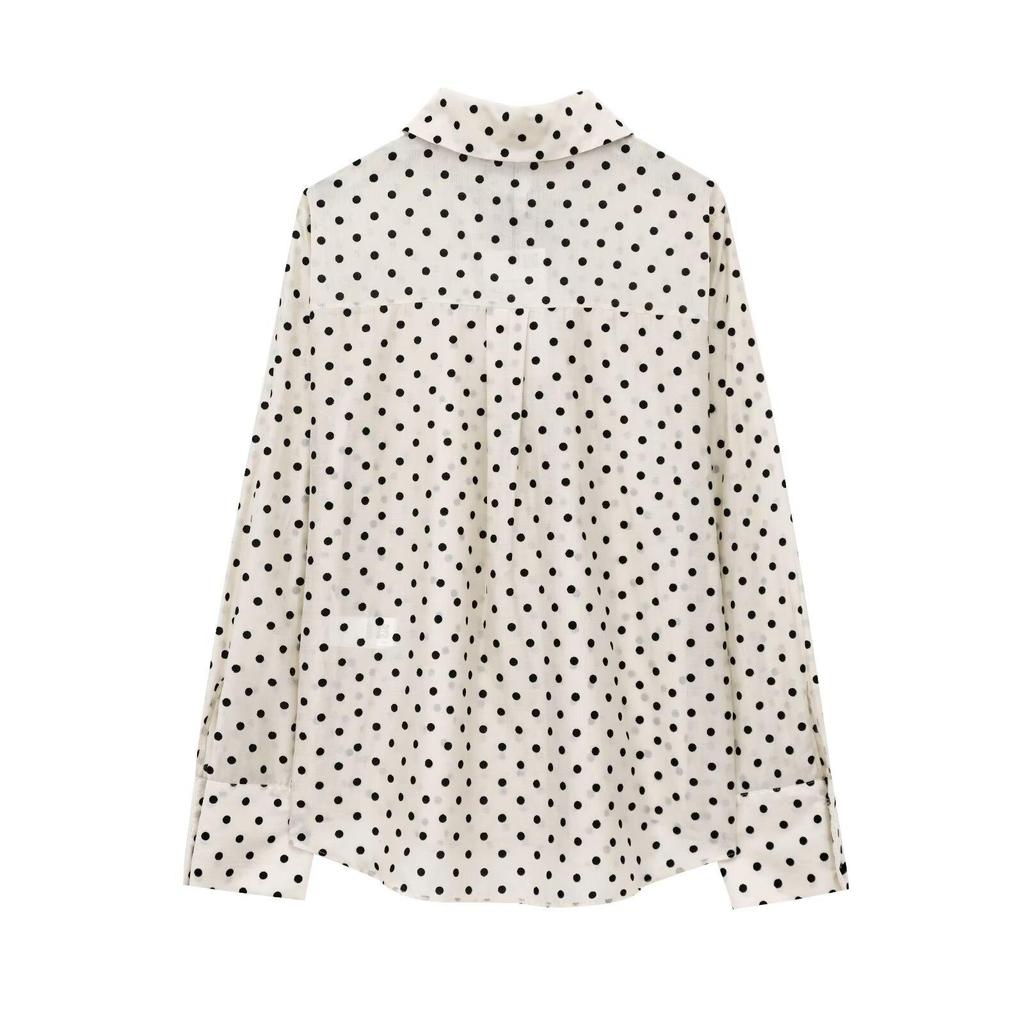 Women's Polka Dot Shirt with Bow - Spring/Summer 2025 Collection: Sweet, Versatile Drape, and Simple Design.