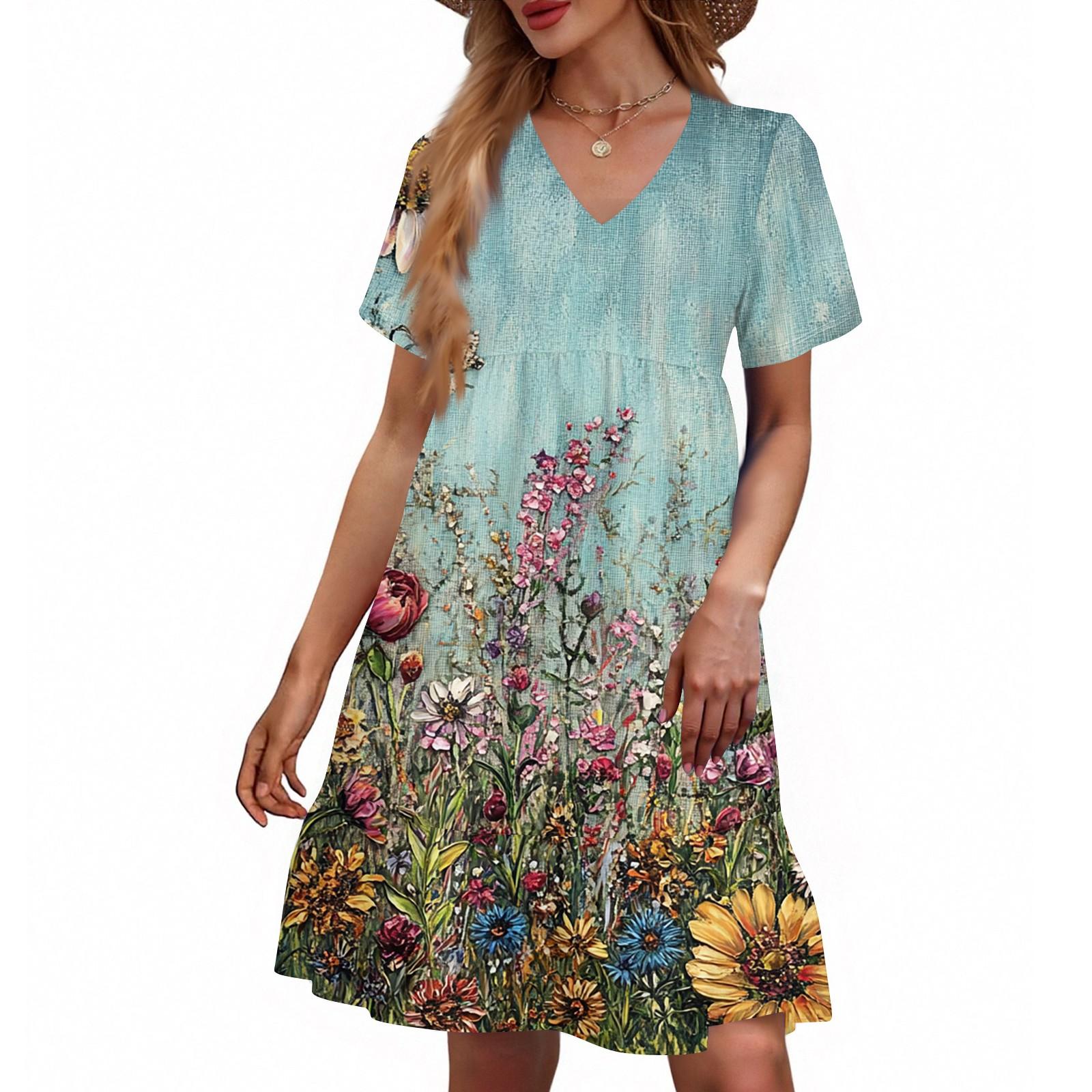 

Women s Casual Fashion V-Neck Short Sleeve Floral Print Dress XXL