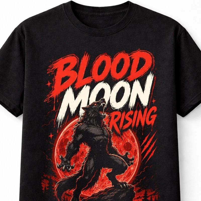 Blood Moon Rising Werewolf Horror Graphic Unisex TShirt
