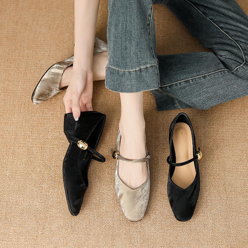 Y852-1 inner height-increasing shoes square head 2025 summer new single shoes women's beautiful ballet shoes thick high-heeled Mary Jane shoes