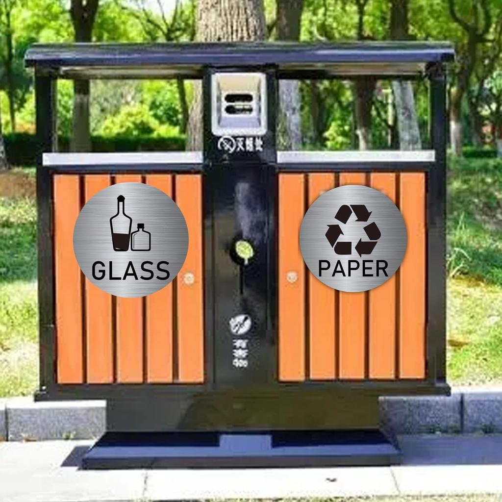 Recycle Stickers for Trash Cans Stainless Steel Style Vinyl Recycling Bin Labels 4 inch Recycling Sticker Sign for Use in Home and Office