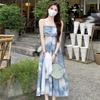 College style misty rain Jiangnan ink smudge chest wrap skirt summer high sense skirt one word shoulder suspender dress women
