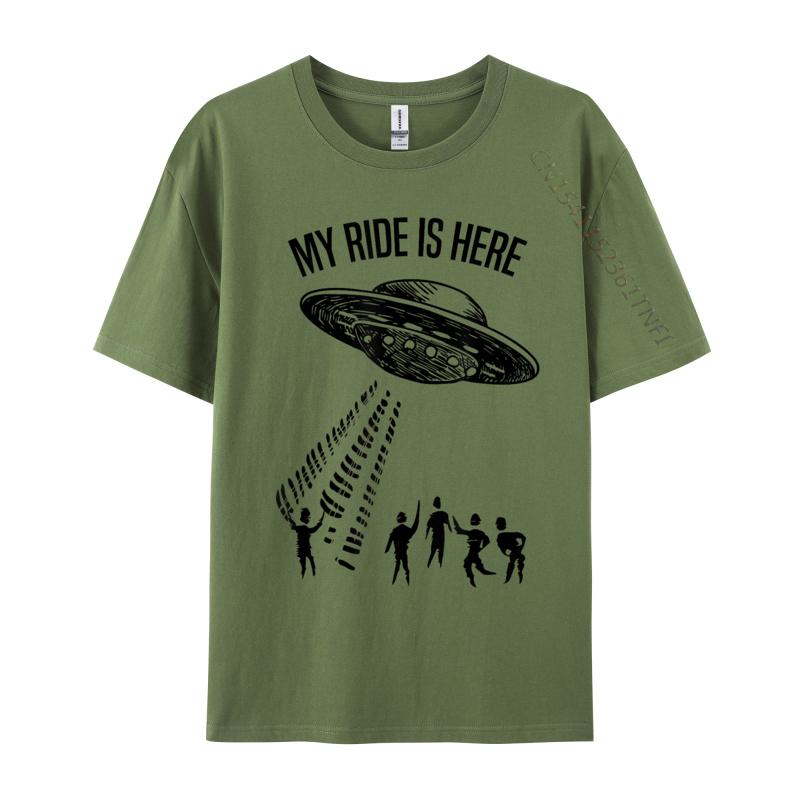 My Ride Alien Flying Saucer UFO Abduction Design Cotton Fabric Luxury Designer T-Shirts For Men Hip Hop T-Shirt Print