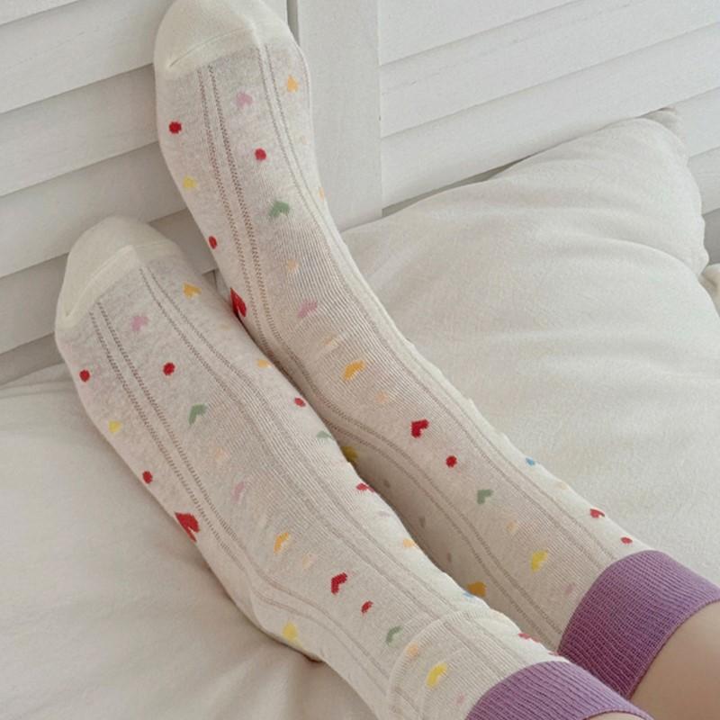 Women'S Socks Spring Summer Breathable Dopamine Socks Pure Cotton Love Polka Dots Sweet Girl Stockings Sweat Absorbing