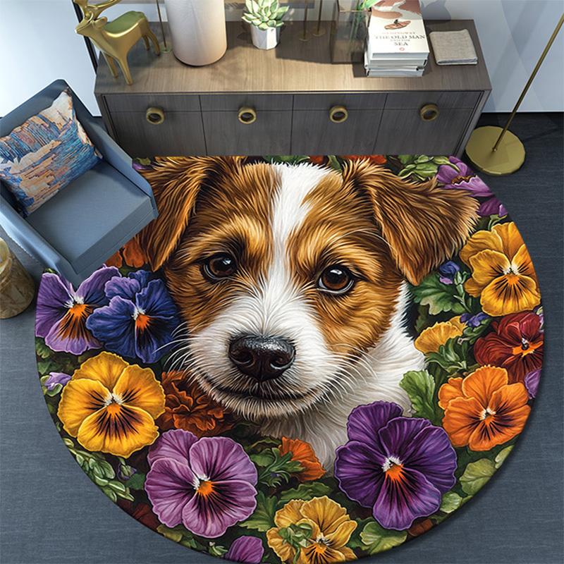 Jack Russell Round Area Rug,Carpet Rug for Living Room Bedroom Sofa Playroom Decor,Non-slip Floor Mat