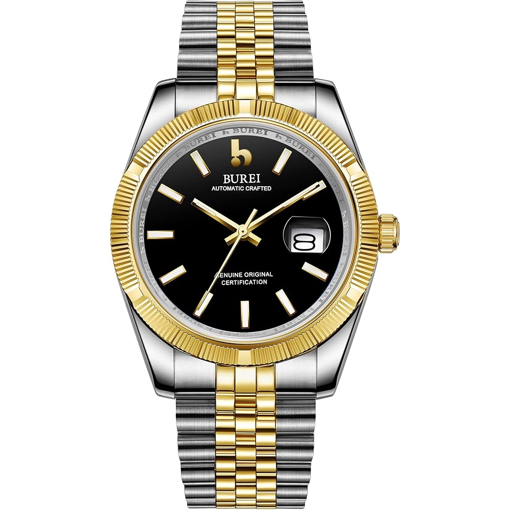 BUREI Men s Automatic Mechanical Watch Waterproof Analog Business Date Simple Casual Luminous Gold Black