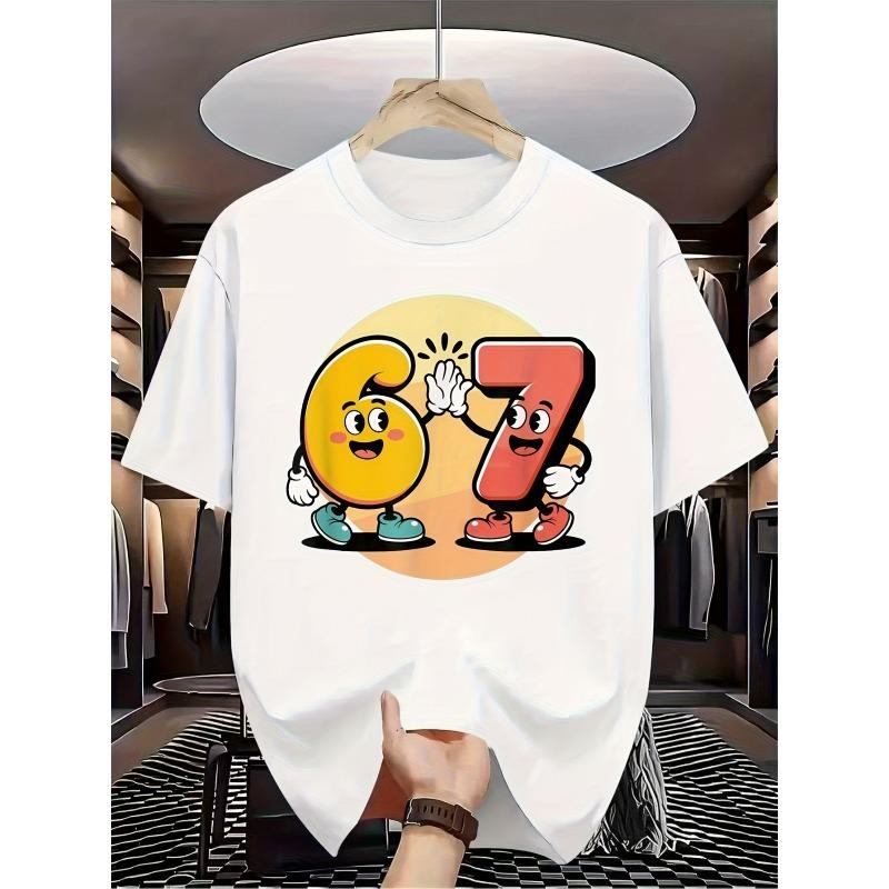 

Fun Brain Teaser 67 Joke T-Shirt- Joke Print Short Sleeve Round Neck Shirt, Math Humor Joke Culture Enthusiast Casual Top S белый