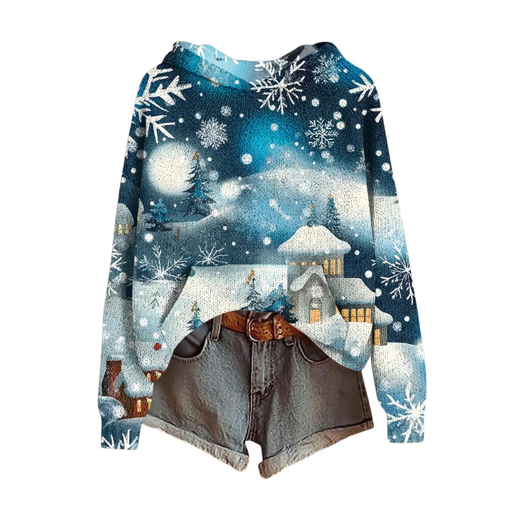 Ladies' Fashionable Printing Casual Hooded Long Sleeved Sweatshirt