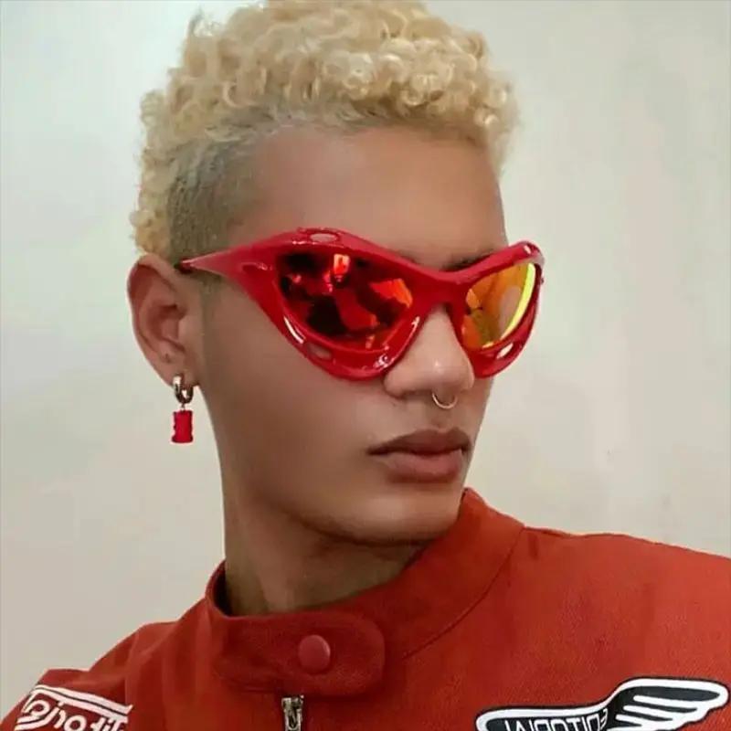 Y2K Big Frame Luxury Brand Designer Cat Eye Sunglasses Women For Men Outdoor Vintage Sun Glasses Cyberpunk Popular Sport Goggles