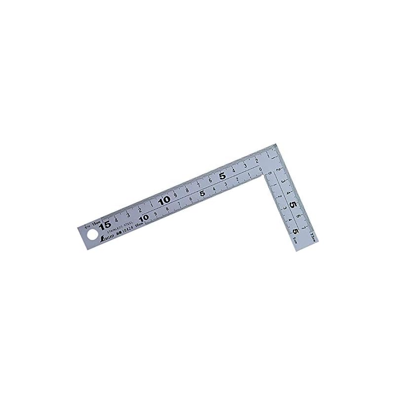 Shinwa Sokutei Square Ruler, Thick, Wide, Silver, 15cm, Same Scale On Both Sides, 8-Row Markings, Cm Indication, 10424