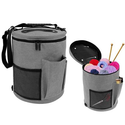 Large Capacity Yarn Storage Bag Front Pocket DIY Design Knitting Tote Bag Multi-Pocket with Shoulder Strap