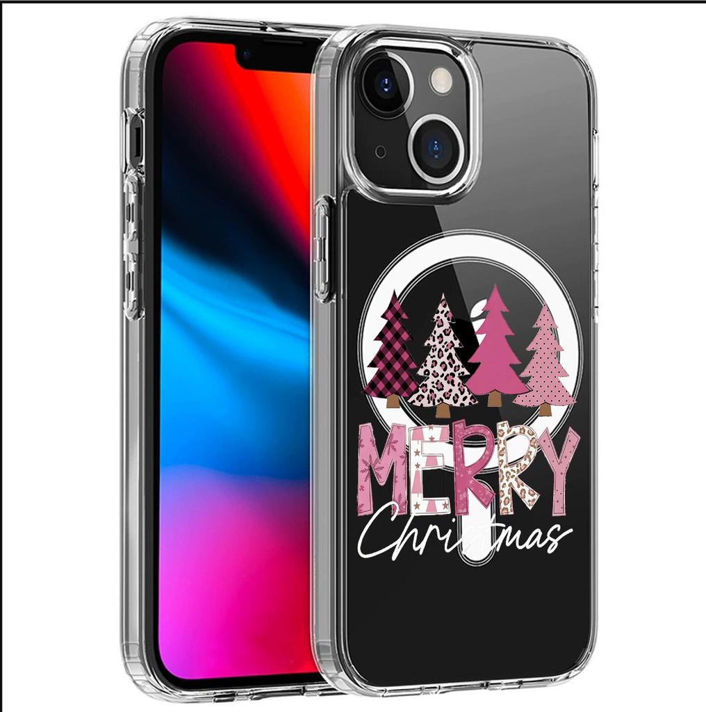 Merry Christmas Magnetic Transparent Case for iPhone 14/15/16/17 Pro Max – Full Coverage