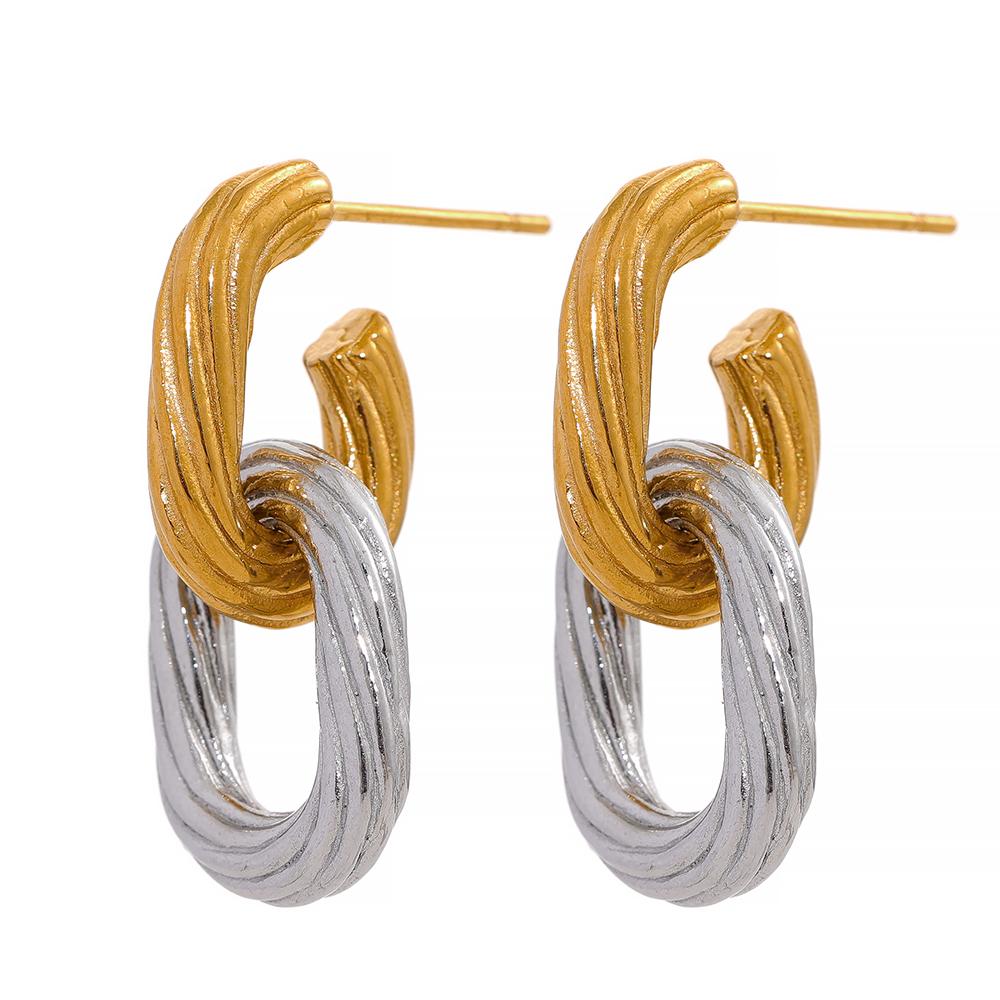 

Yhpup Chunky Stainless Steel Textured Drop Earrings for Women Personalized Gold-pvd-plated Jewelry Stylish Unique Bijoux Bricos