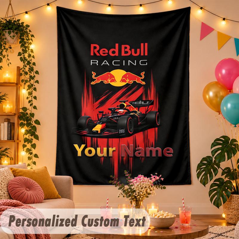 Arazzo da Parete Personalizzato Red Bull Racing Testo con Nome Personalizzato Poliestere Decorazione da Appendere Casa Stanza