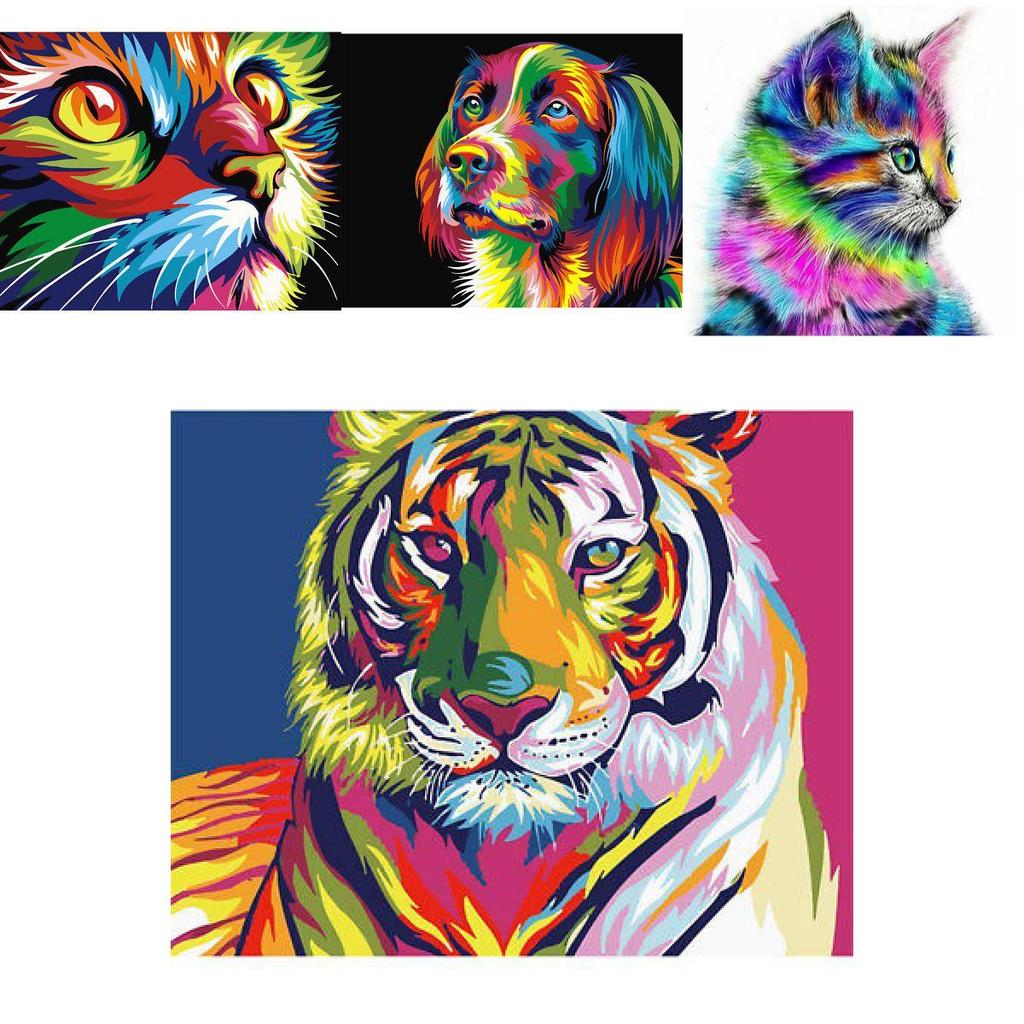 Vibrant Abstract Tiger And Lion Canvas Art For Modern Living Room Decor 40x30cm