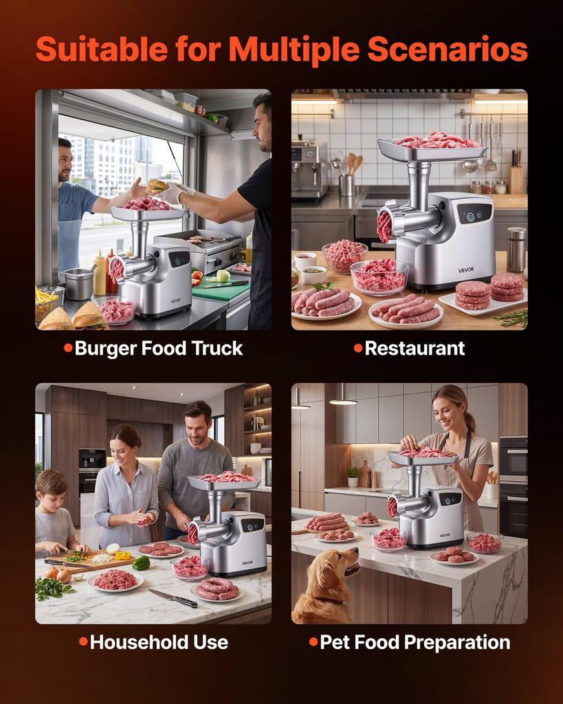 Electric Meat Grinder, 2.3 kg/Min Capacity, #8 Meat Mincer with 3 Grinding Plates, 3 Sausage Stuffing Tubes & Kubbe Kit, 700W/0.77HP Sausage Stuffer