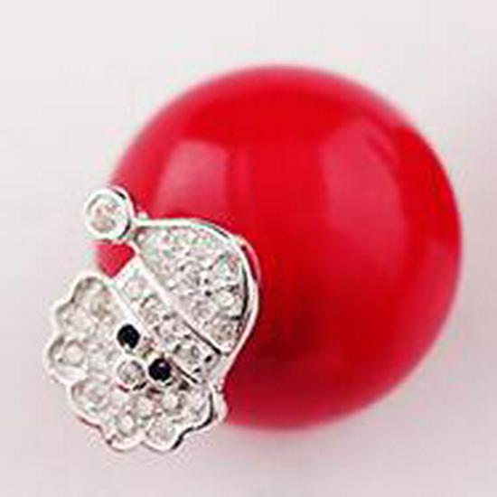 Christmas Reindeer Snowflake Red Pearl 925 Sterling Silver Stud Earrings