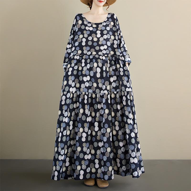 Long Sleeve Plus Size Vintage Dot New In Dresses for Women Casual Loose Spring Summer Autumn Dress