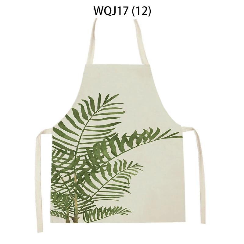 Flower Leaves Pattern Kitchen Aprons Home Cooking Linen Sleeveless Aprons Plants Style Household Sleeveless Cleaning Pinafore