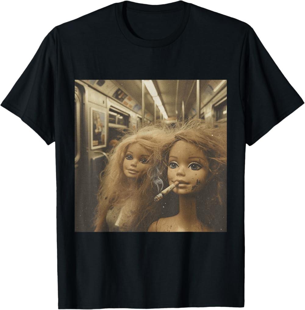 Distressed Doll Smoking Funny Doll Face Meme T-Shirt XXXL
