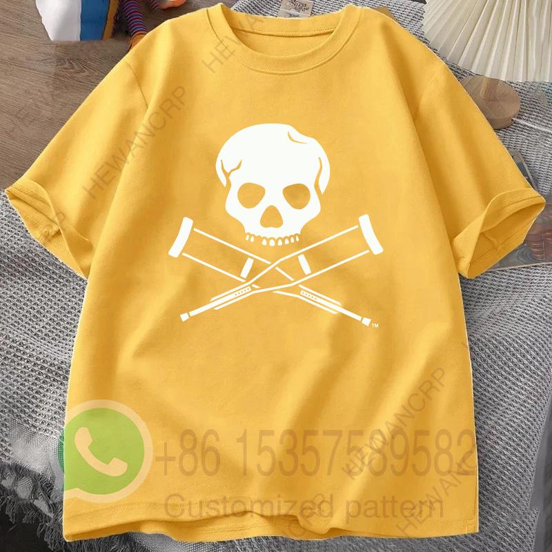 Skull Crutches TShirt Summer Mens Tracksuit Harajuku Pullover Round Neck Shortsleeved Top Cotton Sweatshirt Casual Sportswear