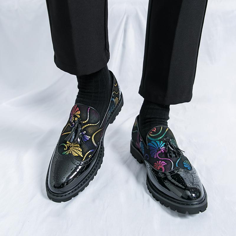 Fashion New Men's Pointed Tassels Mixed Patchwork Casual Platform Shoes Male Wedding Dress Homecoming Footwear Zapatos Hombre