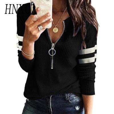 HNXC Mode Femme Décontracté Automne Hiver Couleur Unie Imprimé Manches Longues Col Zippé Blouses & Chemises
