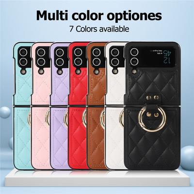 Mode Raster Vinger Ring Haak Houder Lederen Telefoon Case Voor Samsung Galaxy Z Flip 4 Zflip 3 5g schokbestendig Opvouwbare Cover Fundas