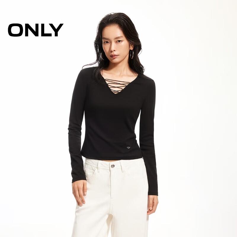ONLY Women s Slim-Fit V-Neck Long-Sleeve T-Shirt with Tie Detail L