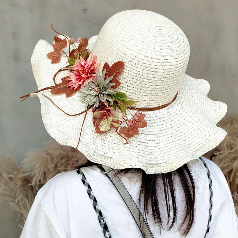 Damen Koreanischer Stil Breiter Rand Faltbarer Stroh-Sonnenhut - Sommer Strand Reise Schutz
