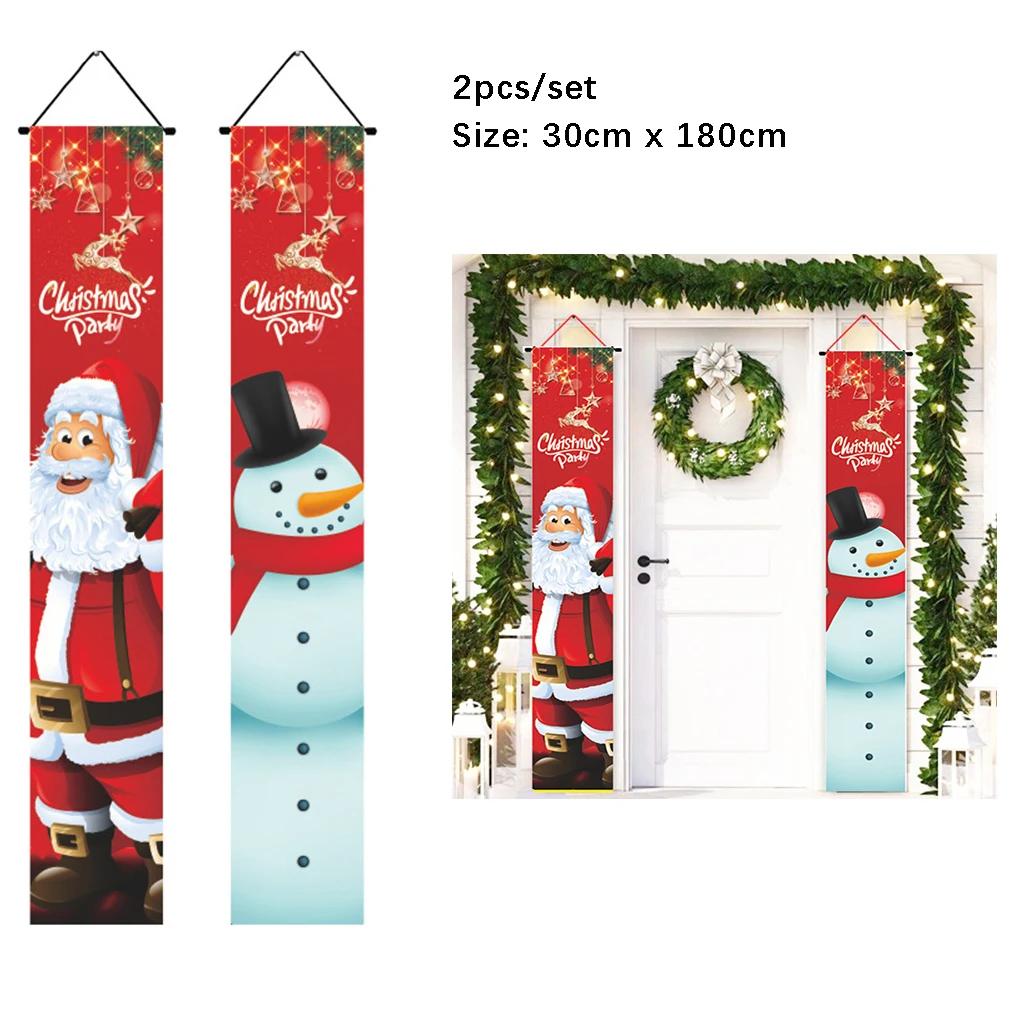 Christmas Door Hanging Banner Santa Claus Snowman Walnut Guards Merry Christmas Door Ornament Decoration New Year