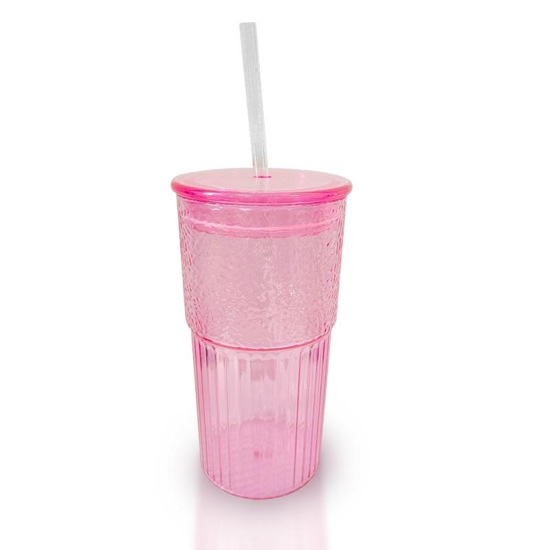 

Summer High-value Fashionable Cold Drink Cup Simple Straw Direct Drinking Water Cup Large-capacity Portable Office Water Cup 600ML розовый