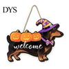 Fall Home Accents Halloween Ghost Welcome Door Hanger, Cute Wooden Sign with Witch Hat & Pumpkin Wall Elements, Indoor Outdoor Decor for Holiday Porch