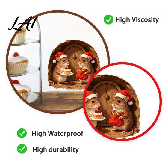 Party Background Decorations 3D Mouse Hole Wall Sticker for Christmas Decoration Realistic Santa Decal Waterproof PVC Festive Home Decoration