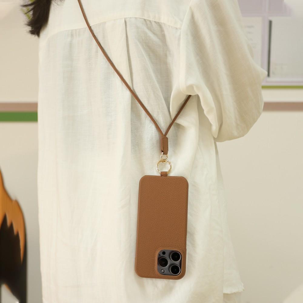 Full Grain Cowhide Leather Case for iPhone 17 Pro Max Air 16 Pro 15 14 Plus 13 12 11 Crossbody Long Strap Mobile Phone Cover