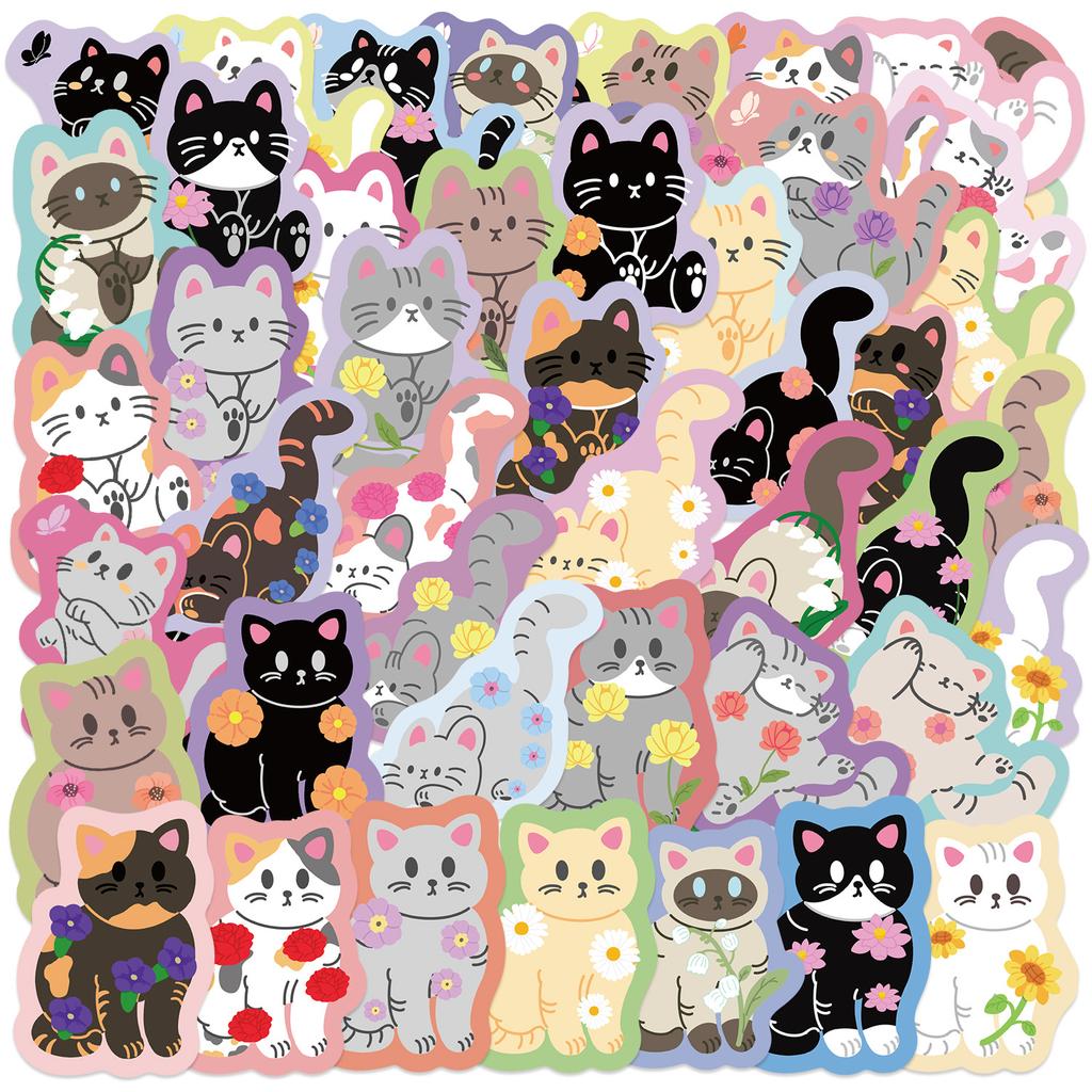 50 Pictures of Colored Flowers Cat Cartoon Image Graffiti Sticker Trolley Box Diary Waterproof Sticker