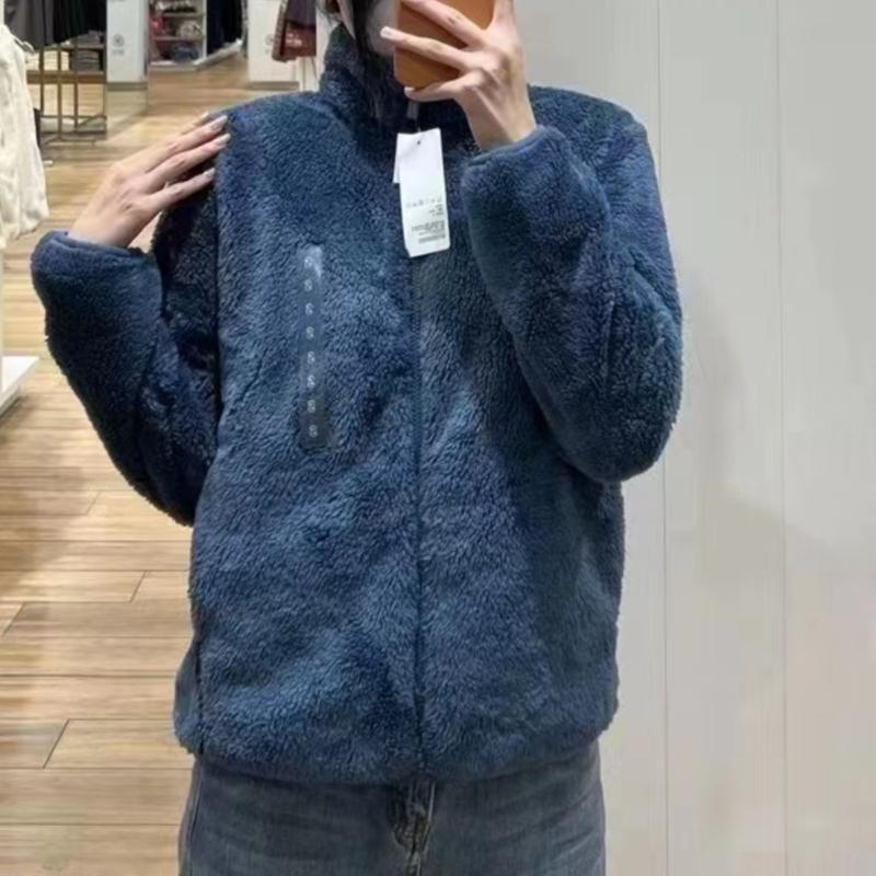 Long Pile Fleece Jacket Stand Collar Fuzzy Warm Jacket Zipper Cardigan