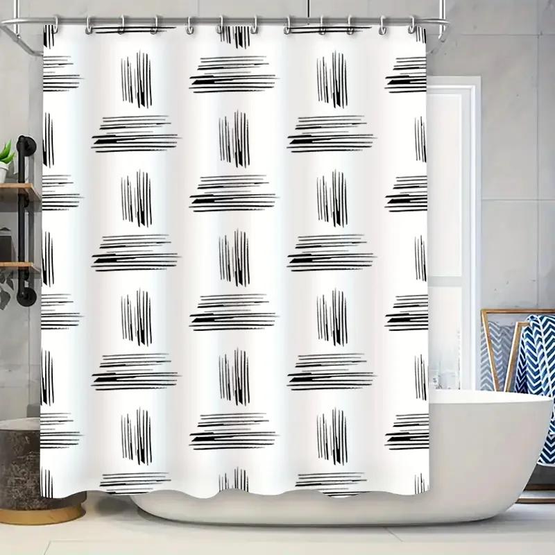 

White Black Striped Shower Curtain Waterproof Bathroom Decor Modern Abstract Design Pattern For Home Decoration W60H190(CM)-1 Pcs