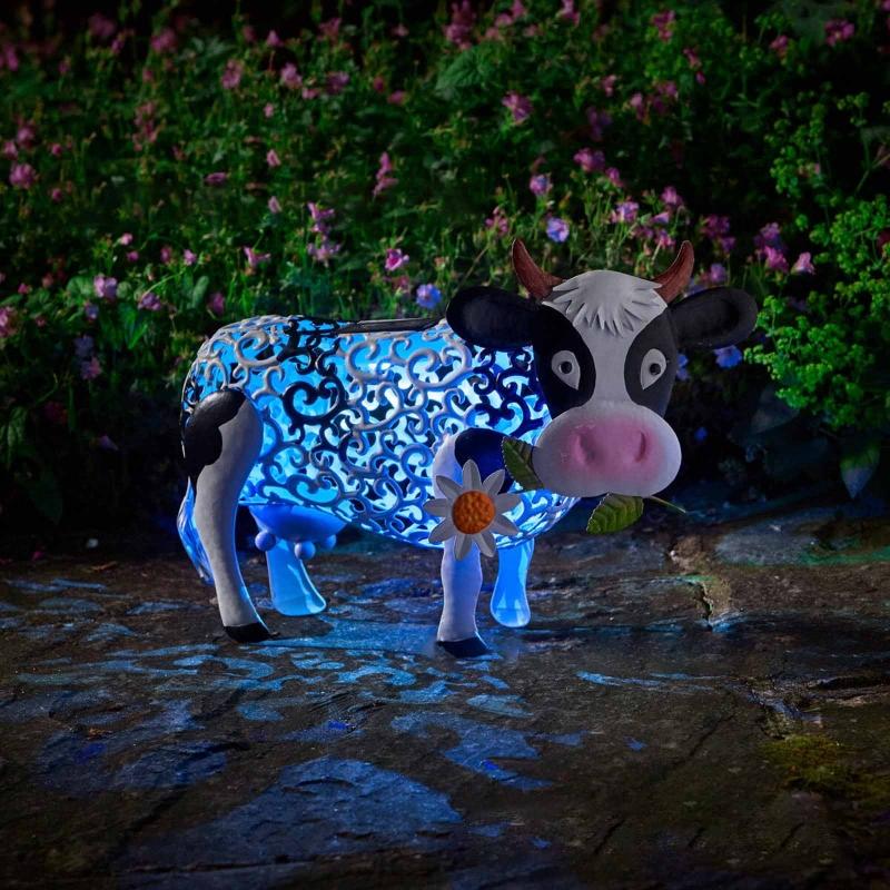 Gartendekoration Kuhstatue Außen Goldene Kuh Welpenstatue mit Solar-Außenfigur Licht für Garten Terrasse