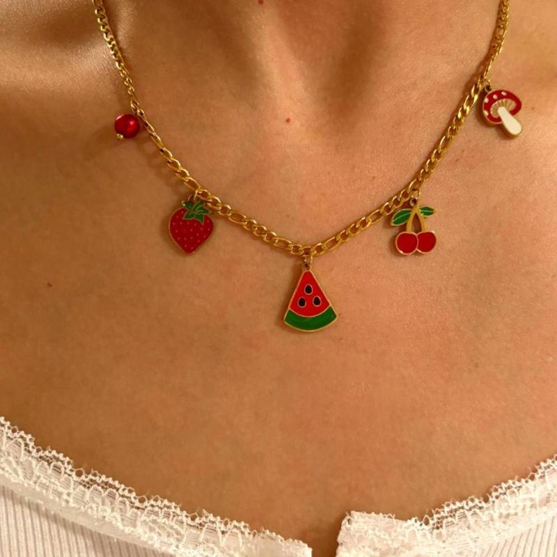 Stylish Versatile Fruit Inspired Charm Chain Customizable Length Comfortable For Everyday Outfits