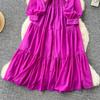 Women's Casual Dresses - Spring Autumn Women Vintage Draped Long Maxi Dress A Line Single Breasted Long Sleeve Turn Down Collar Red Green Purple