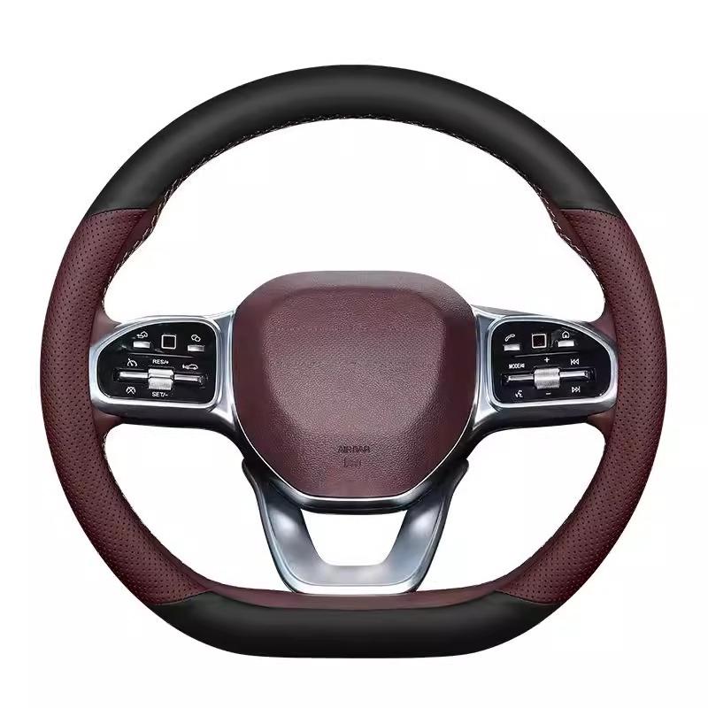 Leather Steering Wheel Cover for 2024 Chery Jetour X95 Ultra-Thin Non-Slip All-Season Car Handle Cover