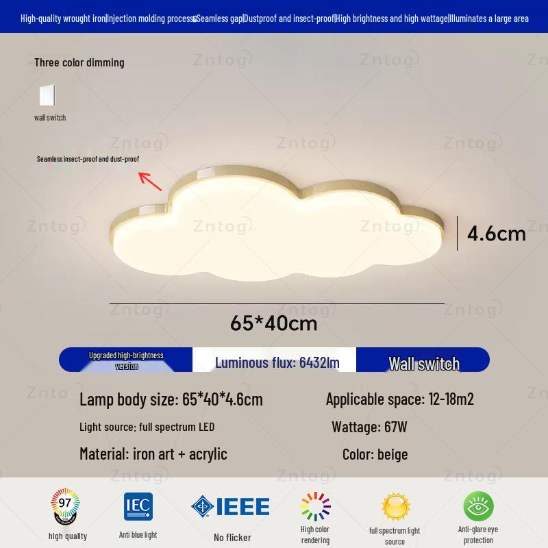 Cream Style Modern Minimalist Full Spectrum Ceiling Light for Eye-Protection In Children's Room and Master Bedroom