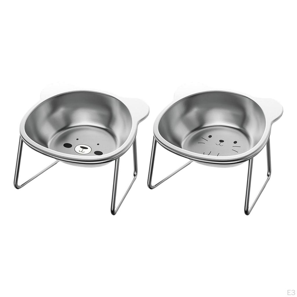Raised Cat Bowl Dog Water Food Anti Slip 15° Tilted Stable Elevated Pet Feeder with Stand for