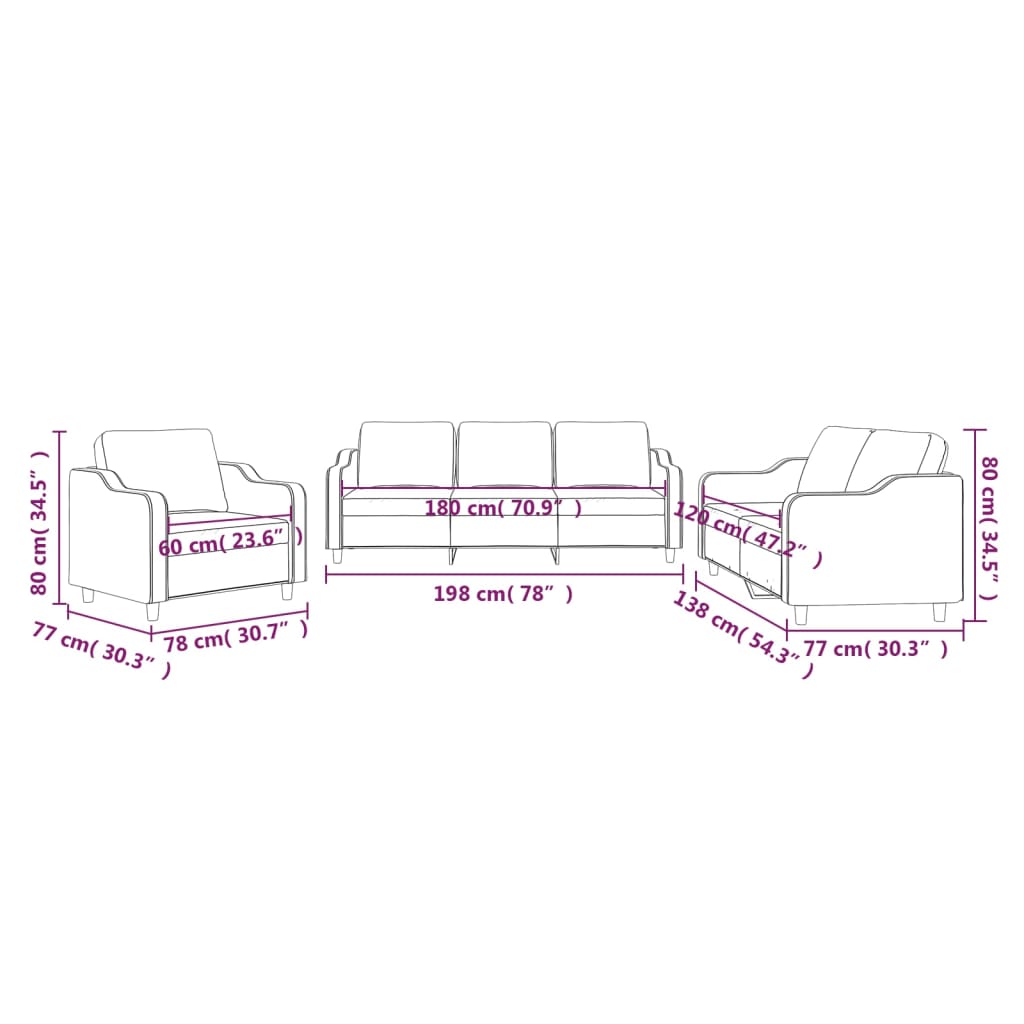 Vidaxl 3-Piece Lounge Set With Cushions, Taupe, Fabric