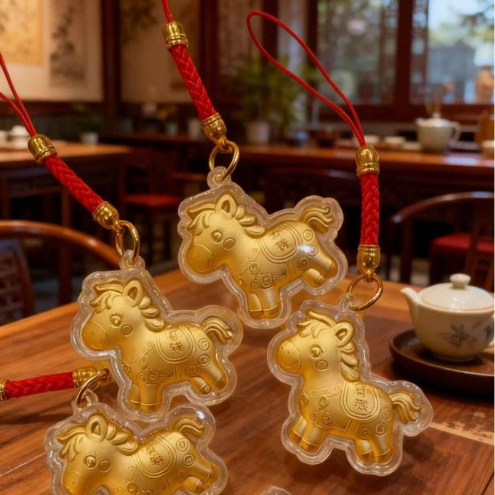 Cartoon Design Gold Horse Keychains Get Rich Mobile Chain Zodiac Horse Keychains  New Year Party